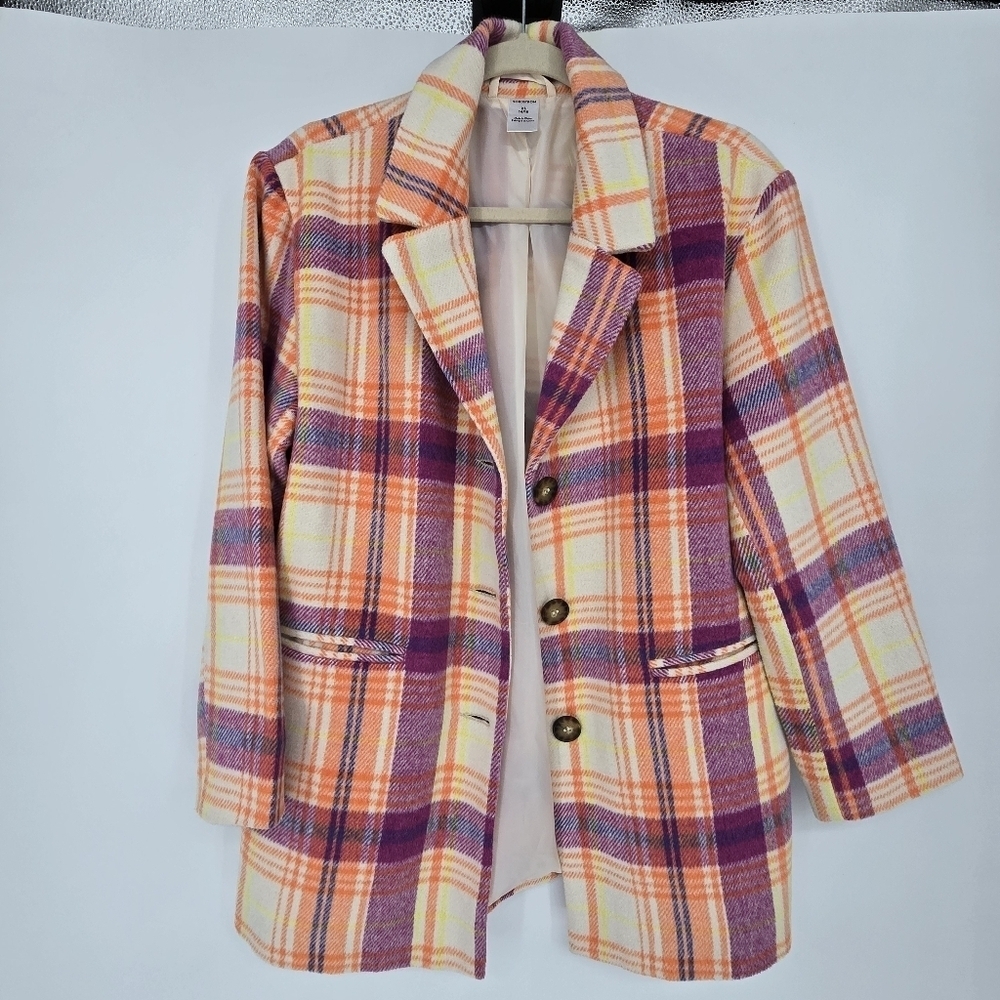 nordstrom plaid big kids plaid orange purple pea coat blazer size 14-16 W Xsmall